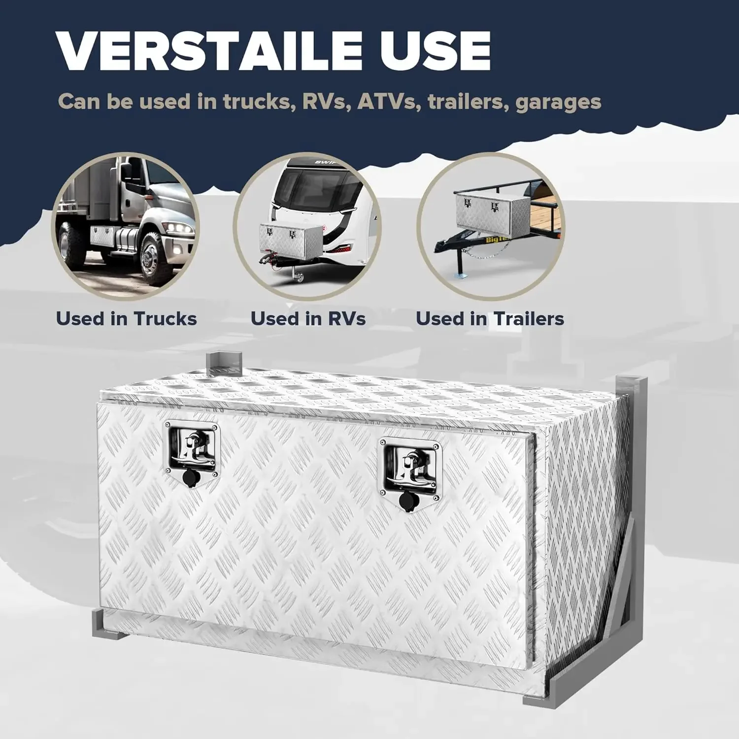 36 Inch Heavy Duty Aluminum Bar Tread Tool Underbody Box, Waterproof Square Truck Storage Organizer Chest for Pick Up Tru 3