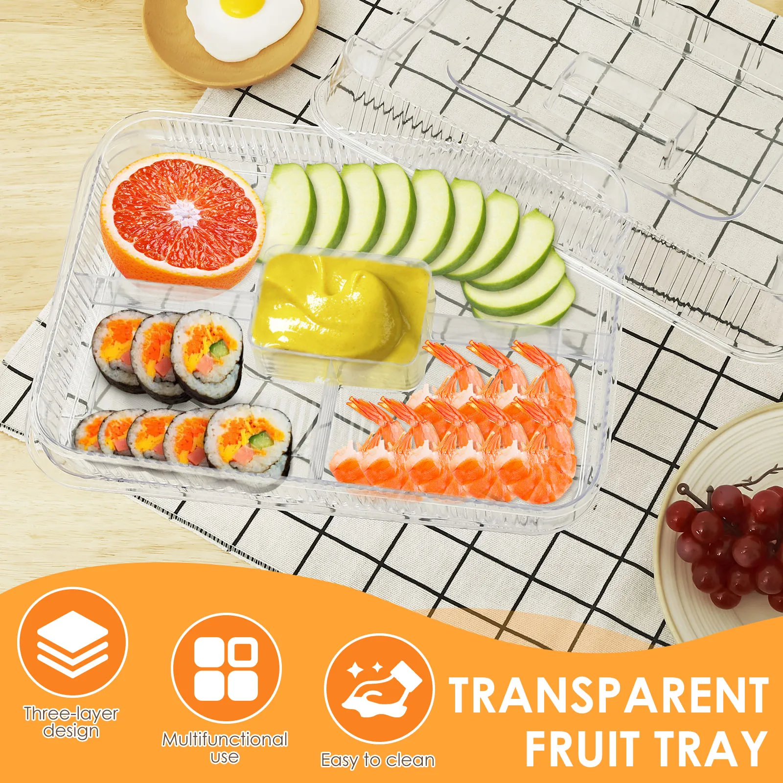 3 Layer Plastic Clear Chilled Party Platter With Lid Lightweight Detachable Fruit Ice Serving Tray for Shrimp Cocktail Appetizer