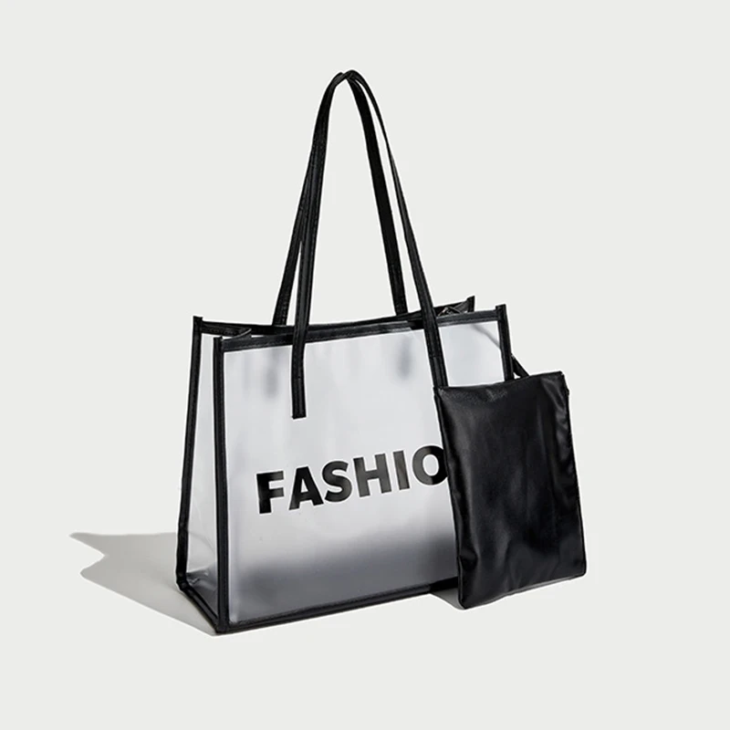 

Fashion Female Clear Shopping Handbags Women Letter Transparent Casual Totes Lady Travel Shoulder Composite Bags Large Capacity