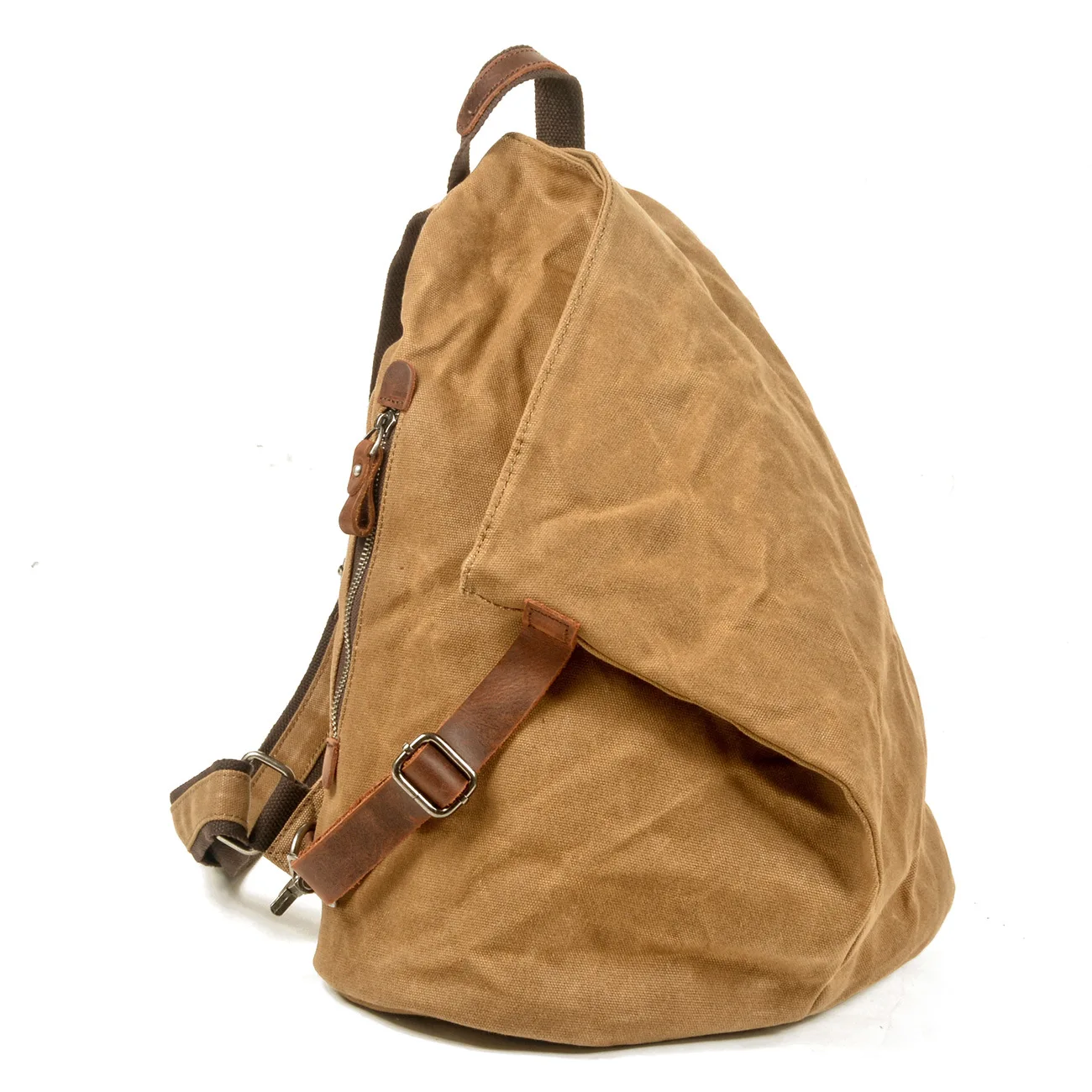 Waterproof retro men's backpack tooling Retro oil wax canvas bag May Khaki men with leather outdoor travel backpack