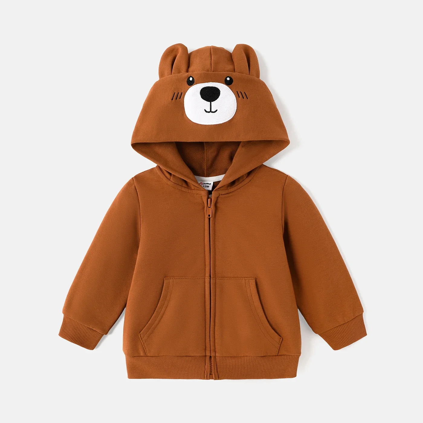PatPat Baby Girl/Boy Bear Embroidered Ear Design Hooded Jacket for Outings and Daily Wear kids jackets