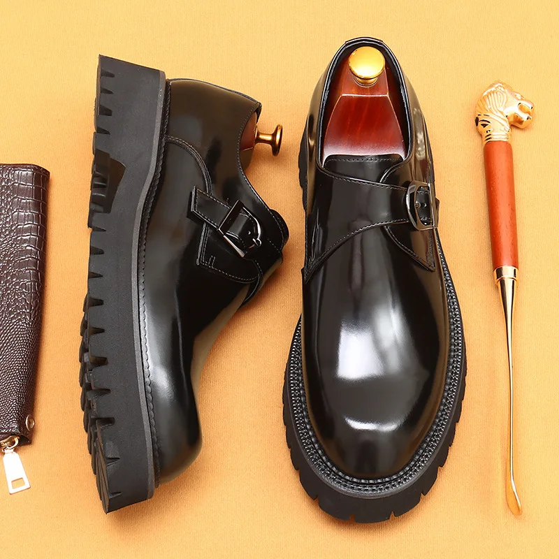Italian Patent Leather Mens Dress Shoes Luxury Brand Handmade Fashion Platform Elegant Genuine Leather Wedding Oxfords Shoes Man