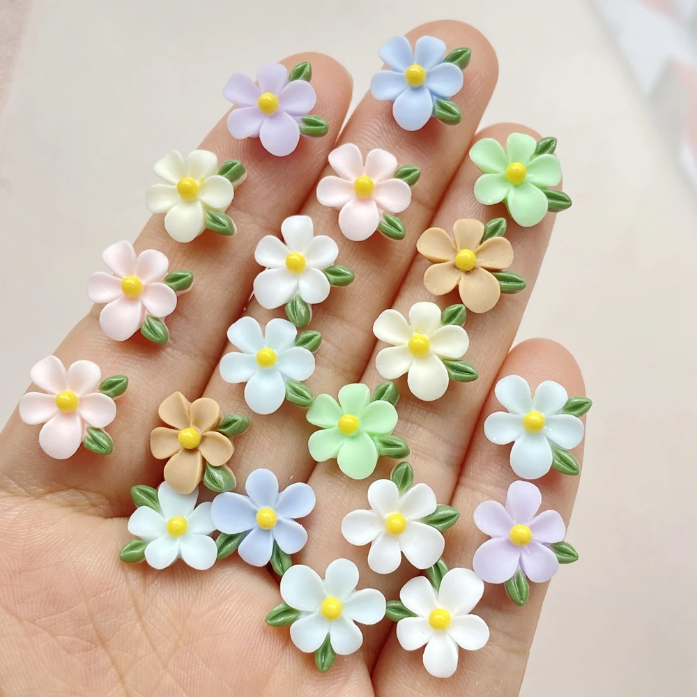 50Pcs Cute Cartoon Mini Colored Flower Nail Art Resin Designer Charms DIY Craft For Nail 3D Decorations Jewelry