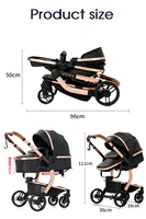 Poussette de luxe 3-en-1 en cuir PU imperméable pour nouveau-né avec siège auto, poussette portable, landau de voyage pliable 8