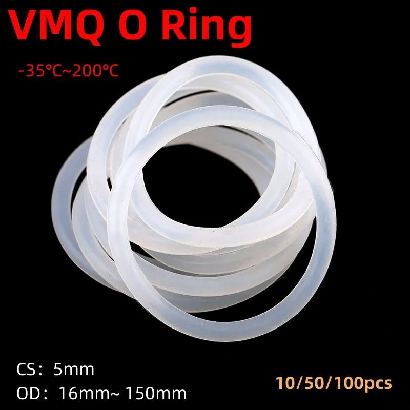 10/50Pcs VMQ O Ring Gasket CS 3mm OD 10 ~ 150mm Silicone Food Grade O-rings Silicon Ring High Temperature Gasket White