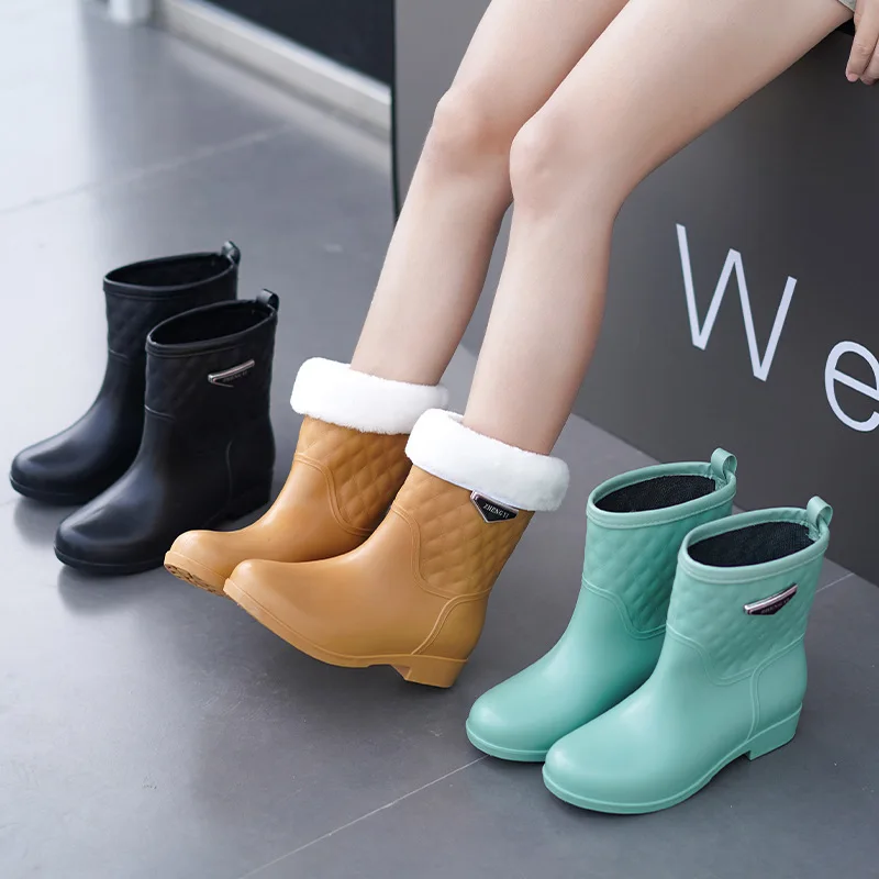 Women New Non-slip Rain Boots Mid-calf Female PVC Rainboots Waterproof Outdoor Woman Water Shoes Wellies Boots