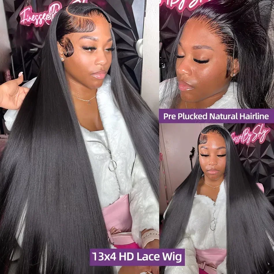 250 Density Human Hair 13x4 Bone Straight HD Lace Front Wig 30 40 Inch 13x6 Lace Frontal Wigs 5x5 Glueless Clourse Wear Go Black 4