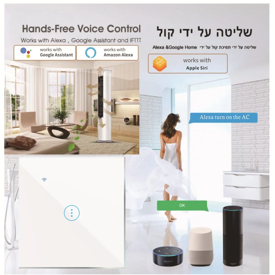 40A Tuya Smart Home WiFi HomeKit Matter Zigbee AC Touch Switch Air Conditioner Water Heater Smart Switch Support Google Alexa