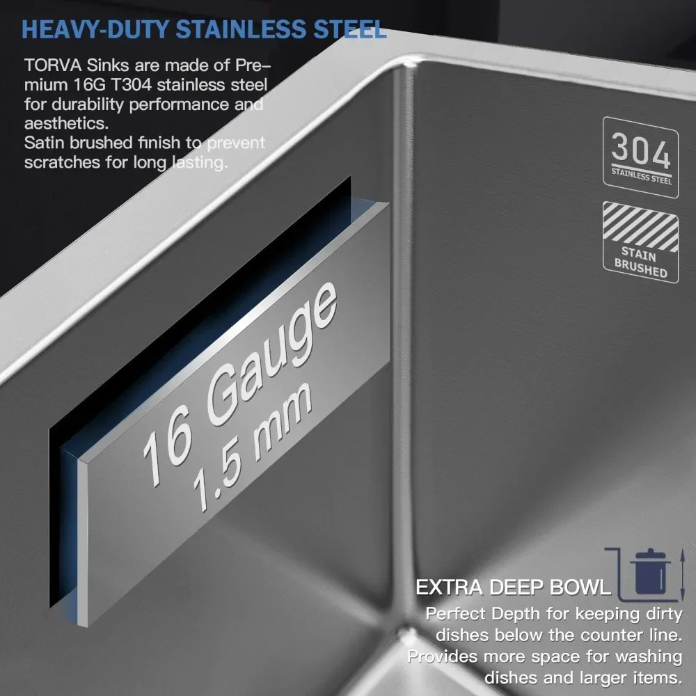 NEW-28-Inch Undermount Kitchen Sink, Premium 304 Stainless Steel Bar Sink - 10 Inches Deep Basin Single Bowl Sink