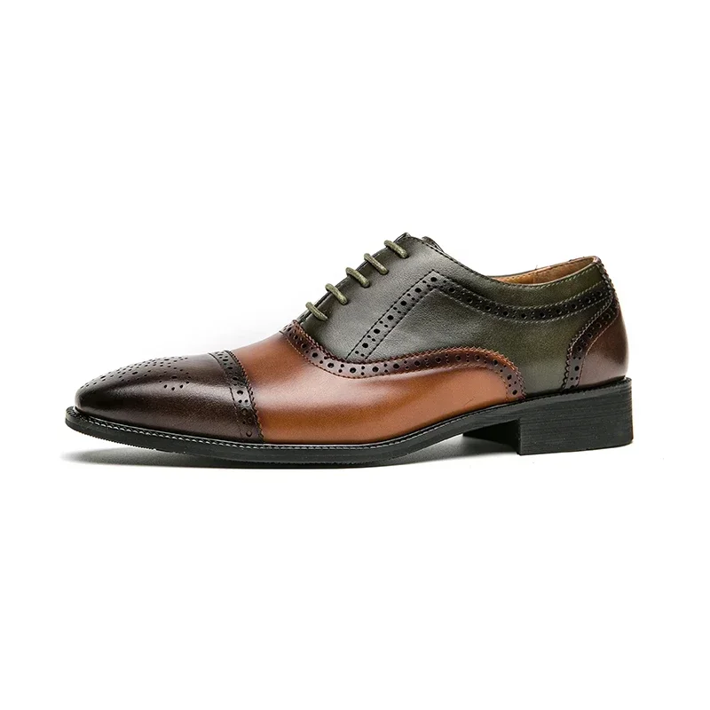 Dress Shoes Men Classic Retro Brogue Shoes Men Lace-Up Leather Dress Business Office Flats Wedding Party Oxfords Sizes 38-48