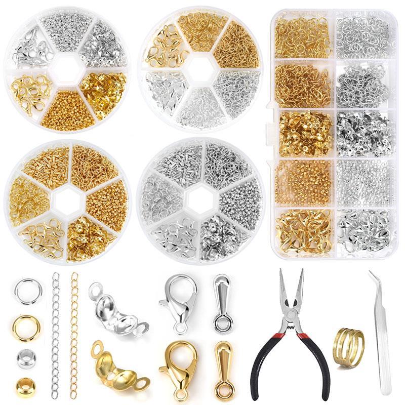 Alloy Accessories Jewelry Findings Set Lobster Clasp Open Jump Rings Bead Extended Chain DIY Earring Bracelet Jewelry Making Kit