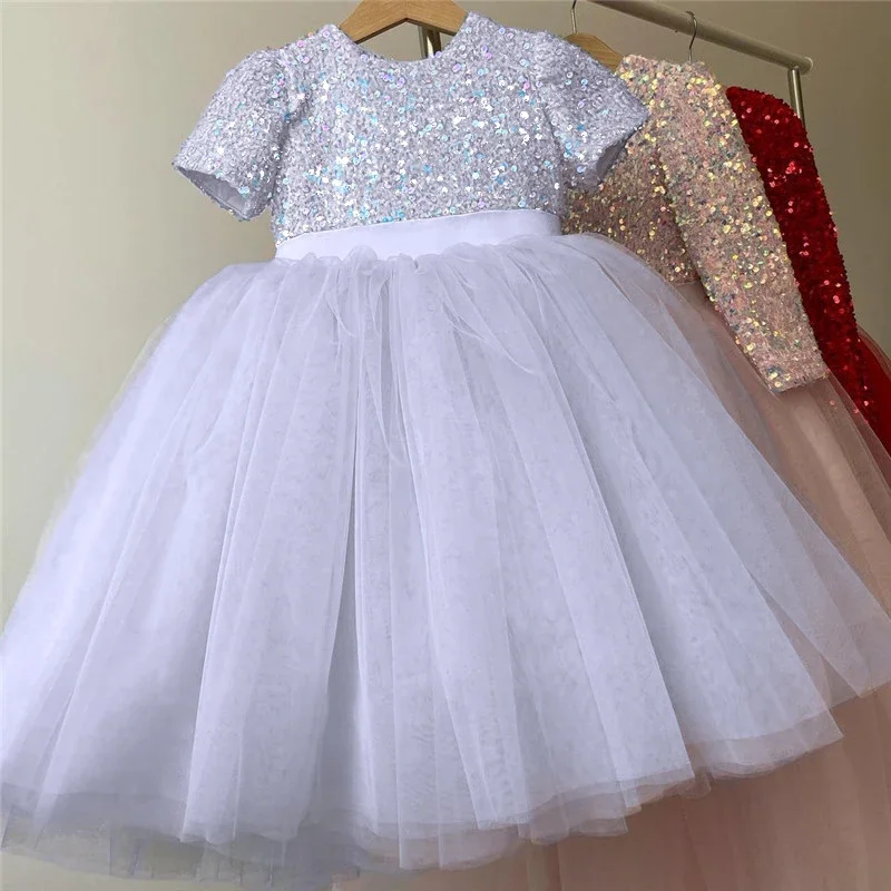 3-8 Year Girls Princess Dress Sequin Lace Tulle Wedding Party Tutu Fluffy Gown For Children Kids Evening Formal Pageant