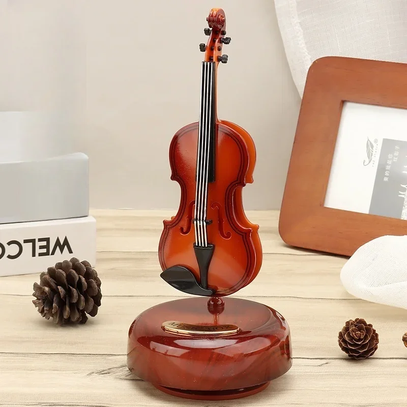 Rotating Music Box music box Guitar Violin Music Box Birthday Gift Girl Holiday Gift Living Room Creative Decoration