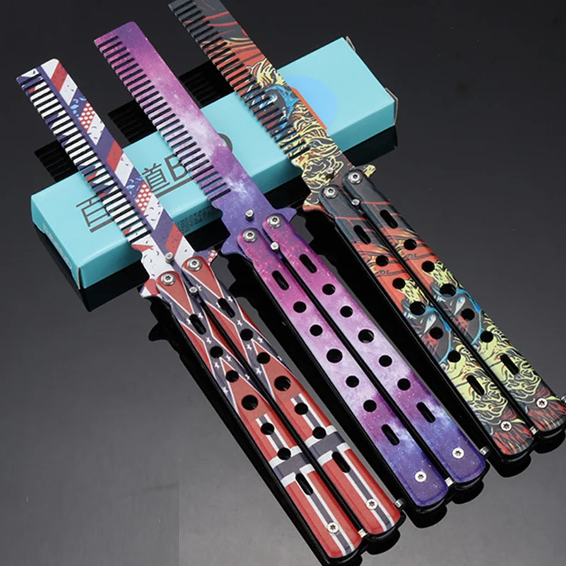 Foldable Comb Stainless Steel Practice Training Butterfly Knife Comb Beard Moustache Brushe Salon Hairdressing Styling Tool 6