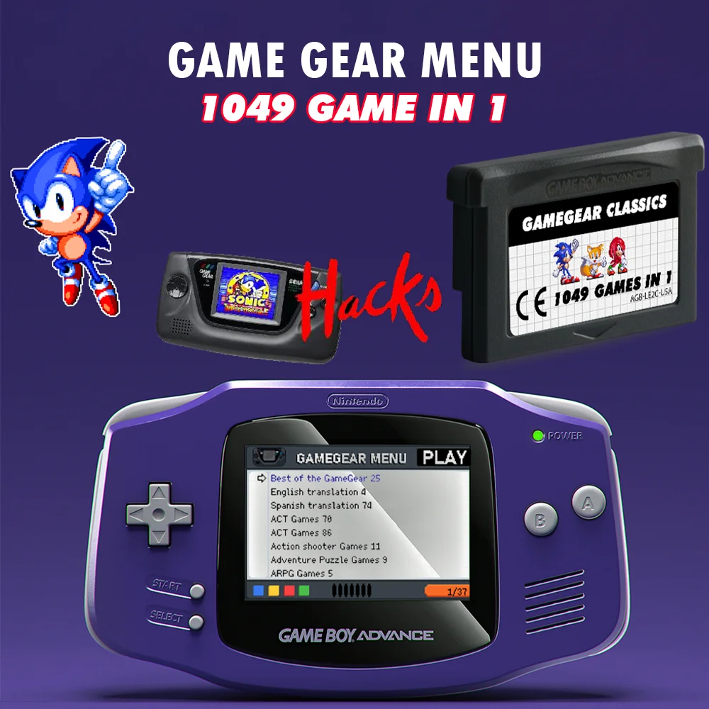 GBA 1049in1 GAME GEAR Homebrew Hack Game Cartridge 32-bit Retro GG