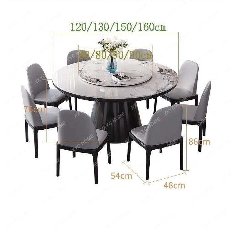 

Stone Plate Dining Tables and Chairs Set Household round Dining Table with Turntable Induction Cooker