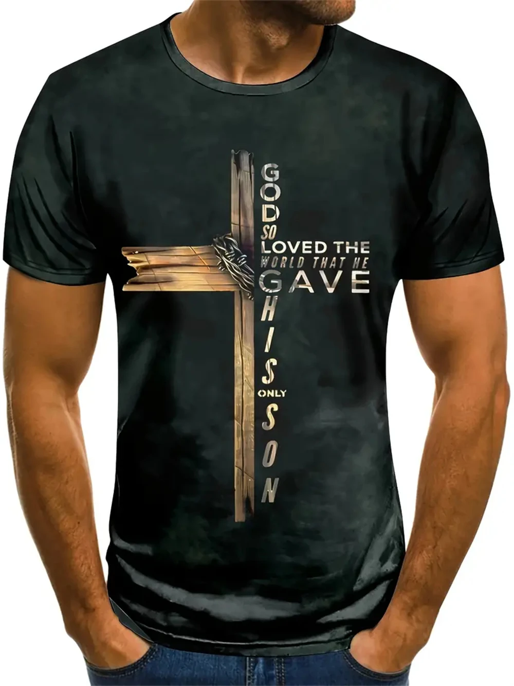 Camicie Cristiane Uomo Oversize – Gesù Fede Croce Grafica, Manica Corta, Regalo Religioso