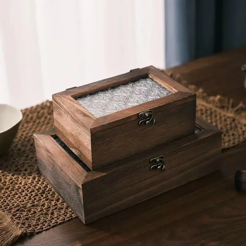 Haitang Flower Glass Storage Box Vintage In Legno Massello Storage Cabinet Desktop Sorting Flipping Scatola Di Legno Decorazione Della Tavola Di Trucc