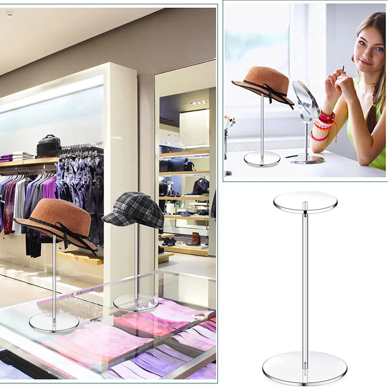 Clear Acrylic Hat Stand and Wig Holder Rack with Pedestal and Round Base Tabletop Organizer Storage Rack Baseball Showcase 3