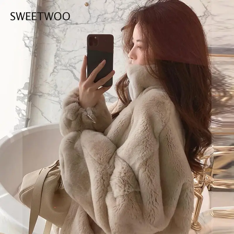 Faux Rex Rabbit Fur Plush Coat New Women's Autumn and Winter Wild Small Furry Winter Coat Women Jacket Contracted Slim Tide 2022