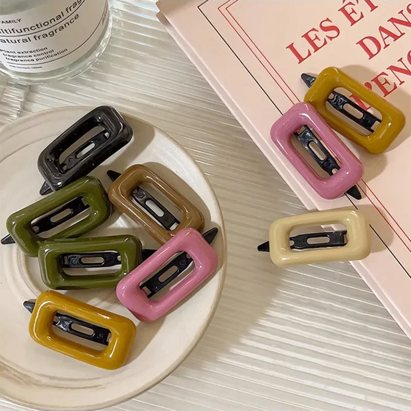 2pcs/set Girls Candy Color Hollow Square Hairpins Hair Clips Pins Side Bangs Clip Barrettes for Children Headwear Accessories