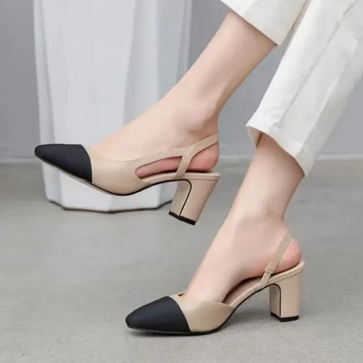 MAGLINS Sandals Women Slingbacks Shoes High Heels Natural Genuine Leather Thick High Heel Cow Leather Mixed Colors Pumps Ladies women slingback sandals,women high heels shoes