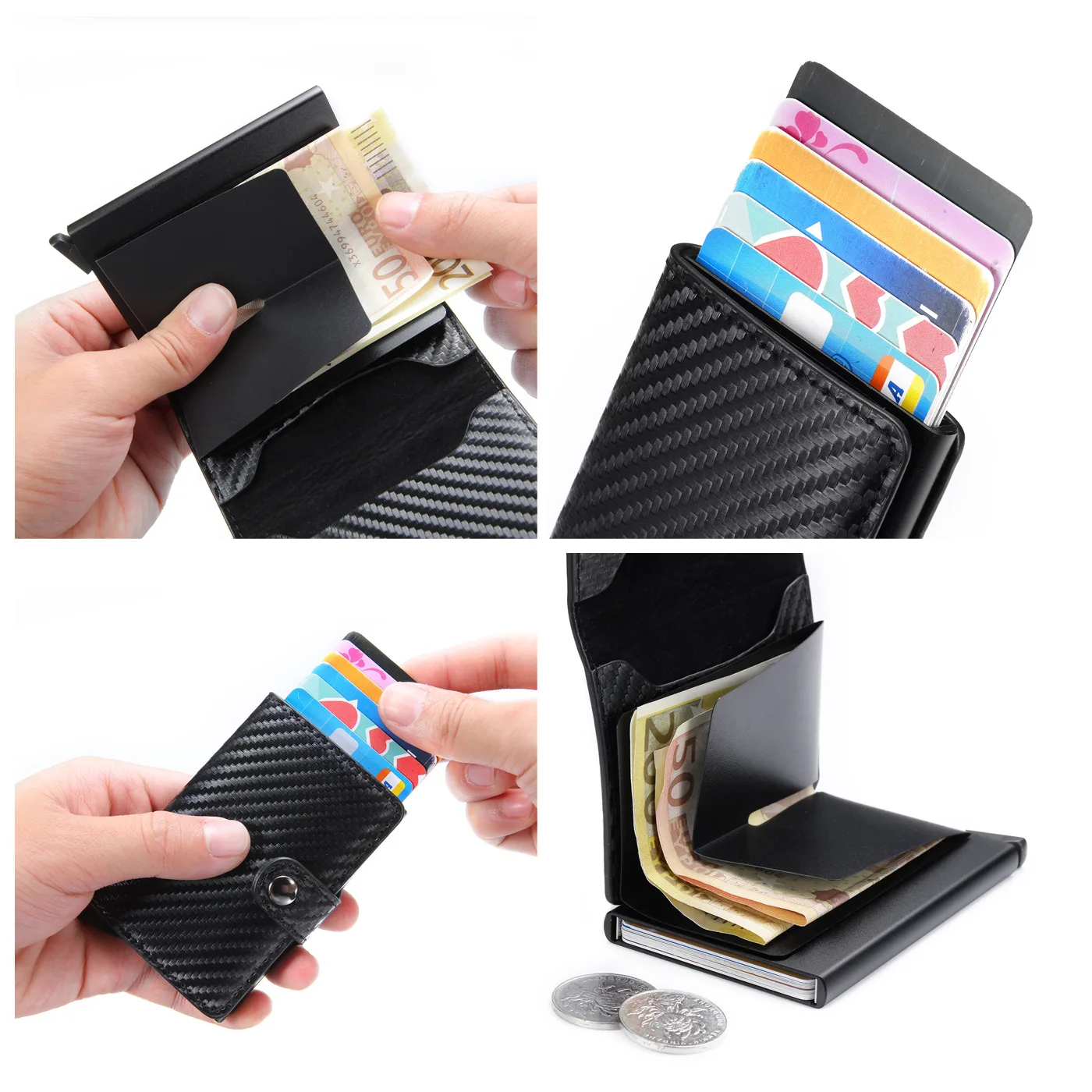 Wallet Card Holder ID Credit Bank Card Holder Hasp Wallet Men Anti Rfid Blocking Protected Magic PU Leather Slim Mini Small Money Wallets Case
