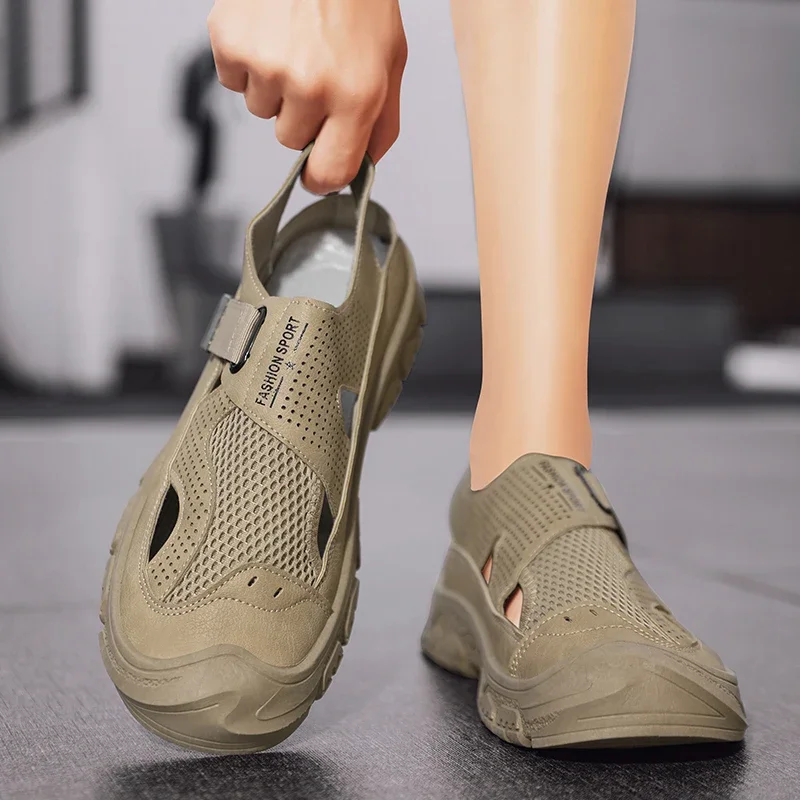 

2024 New Best Breathable Comfortable Casual Mens Sandals Summer Leather Slippers Chunky Outdoor Beach Hook&loop Walking Shoes