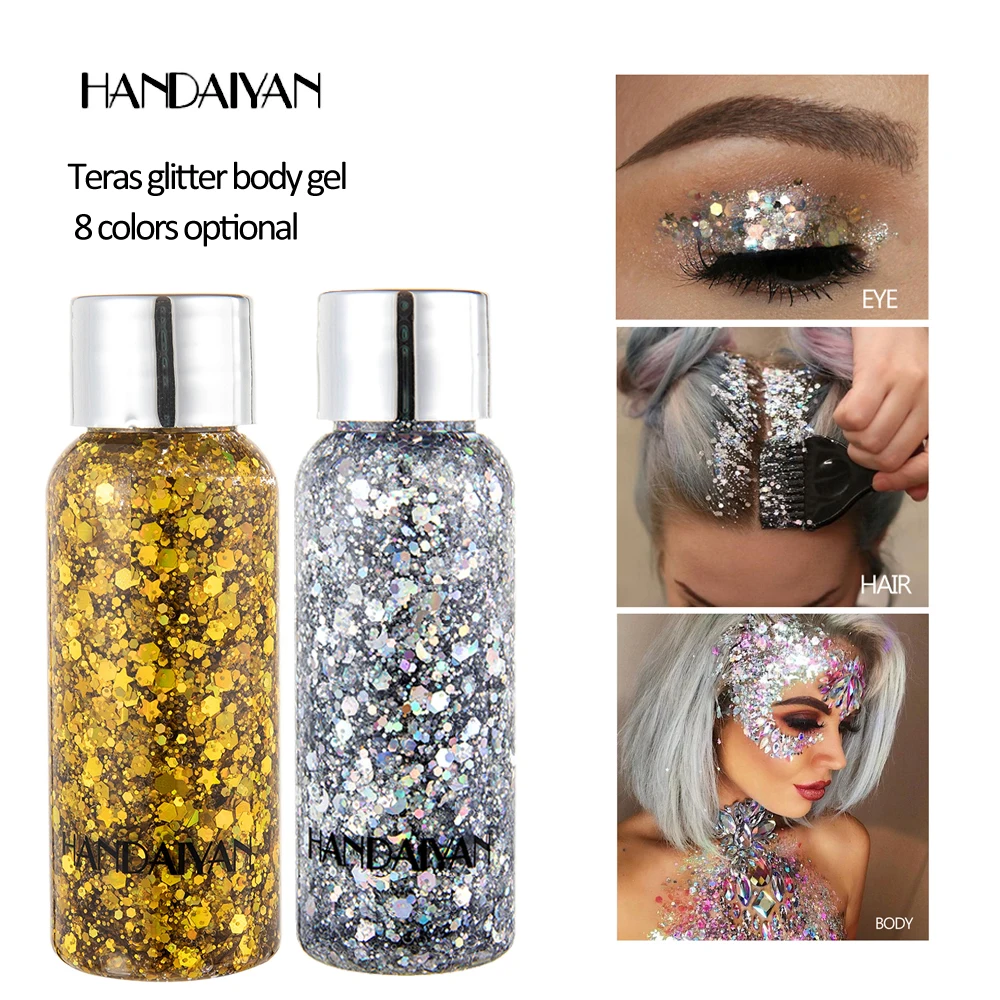Body Glitter Gel,Mermaid Sequin Chunky Glitter Face Hair Nail Lip Glitter Gel Lasting Sparkling Lotion Glitter Liquid Eye Makeup 3
