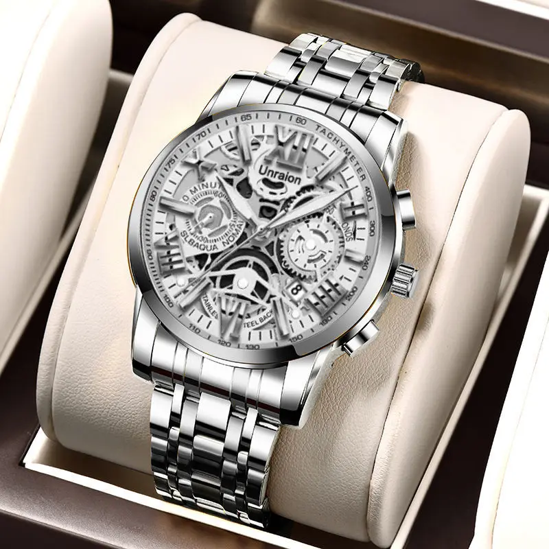 Fashion Mens Watches Stainless Steel Mesh Belt Quartz Wrist Watch Calendar Date Clock Men Business Casual Military Watch