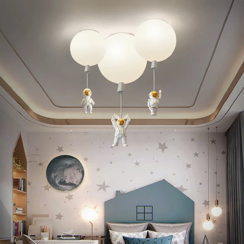 Nordic Creative Astronaut Balloon LED Chandelier Boys Girls Bedroom Kindergarten Pendant Lamp Modern Children's Room Decor Light nordic chandelier personality store pendant lamp glass ball metal rod pendant lights modern chandelier lighting pendent lamp