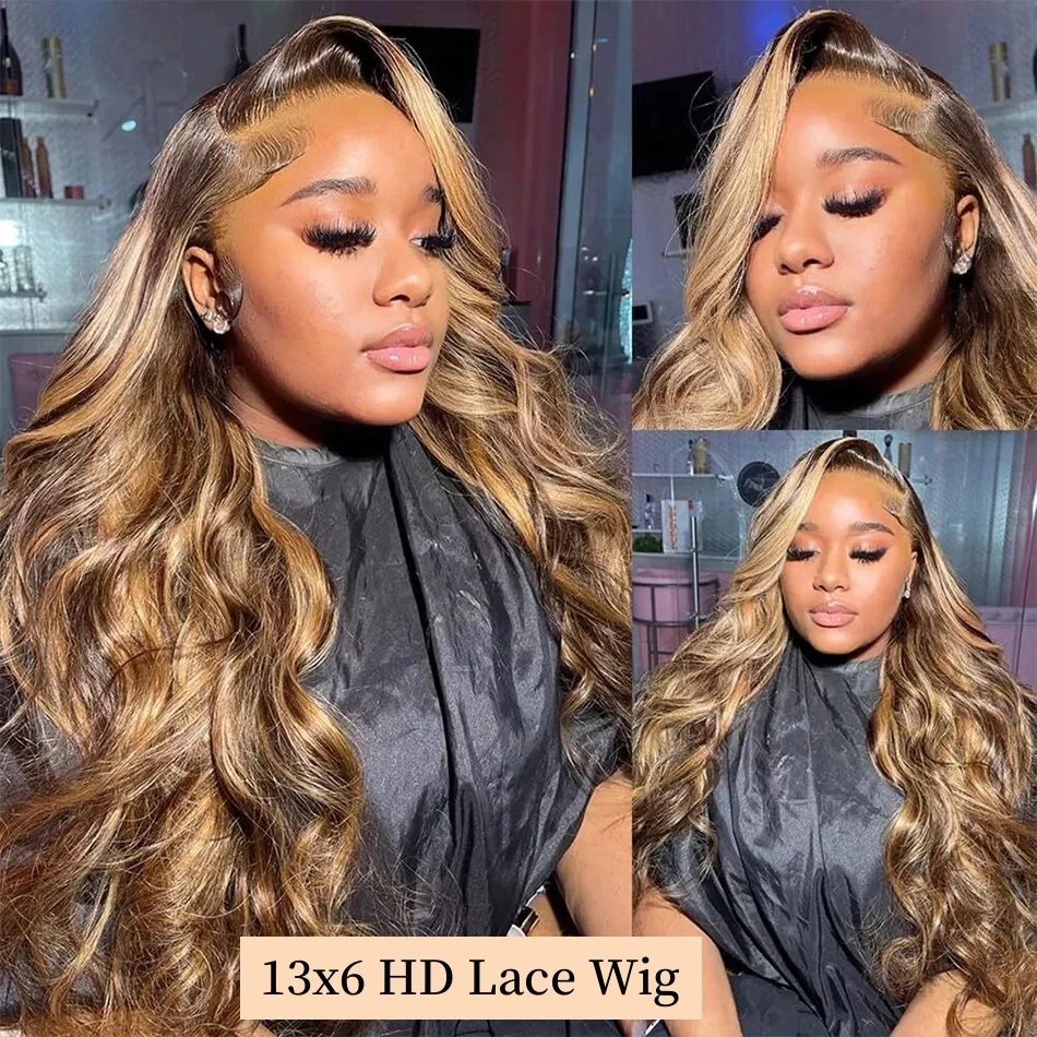 13x6 HD Highlight Wig Human Hair Ombre Honey Blonde Colored 4x4 Closure Wigs For Women 34 30 Inch 13x4 Body Wave Lace Front Wig lace front wig