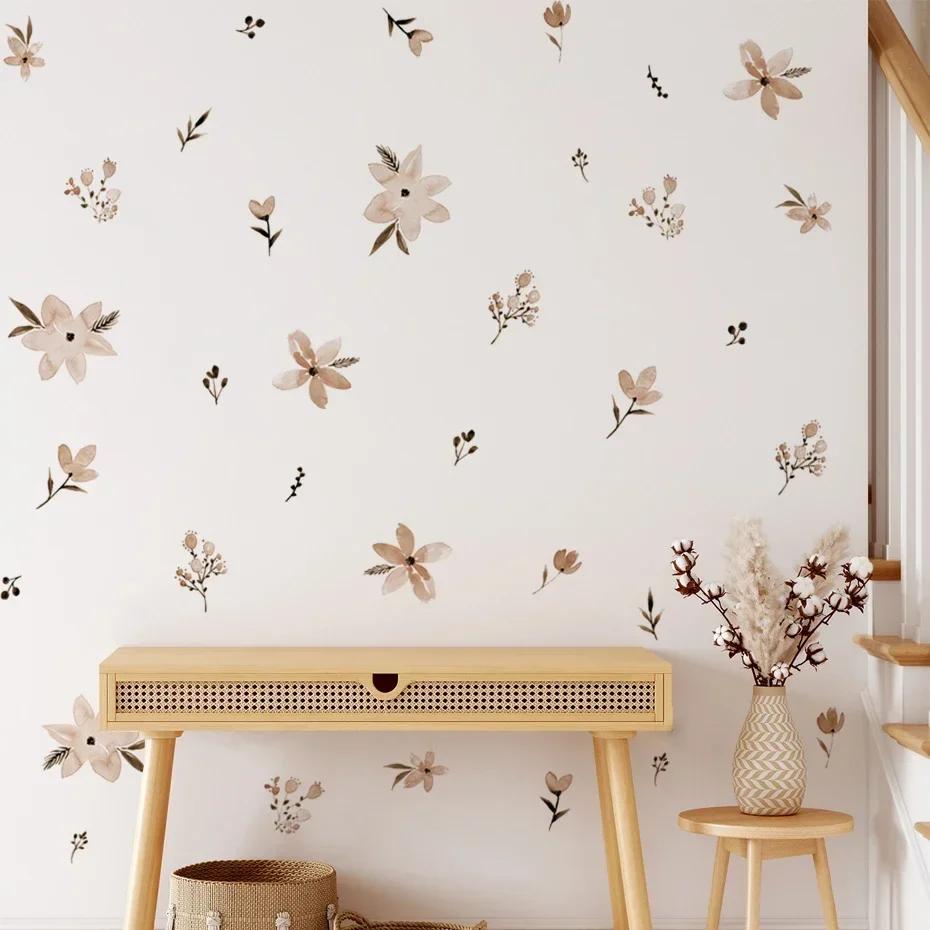 Boho Style Wall Stickers Flowers Leaves Watercolor For Living Room Bedroom Kids Room Home Decor