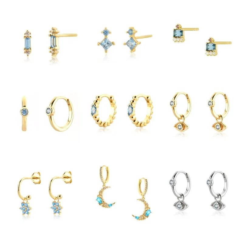 Elegant Water Lake Blue Zircon Hoop Earrings