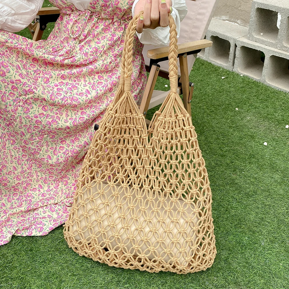 Crochet Beach Handbag for Women Summer Straw Rope Hollow Out Hand Woven  Tote Bag Large Capacity Hollow Knitting Handbags Purses - AliExpress