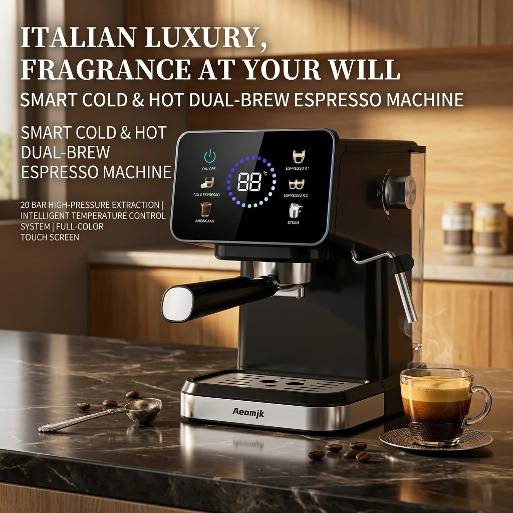 Machine à expresso semi-automatique avec mousseur à lait intégré. Fonction Americano une touche, température ajustable, préparation de cappuccino. Machine expresso H13 20 bars, appareil italien semi-automatique avec mo 1
