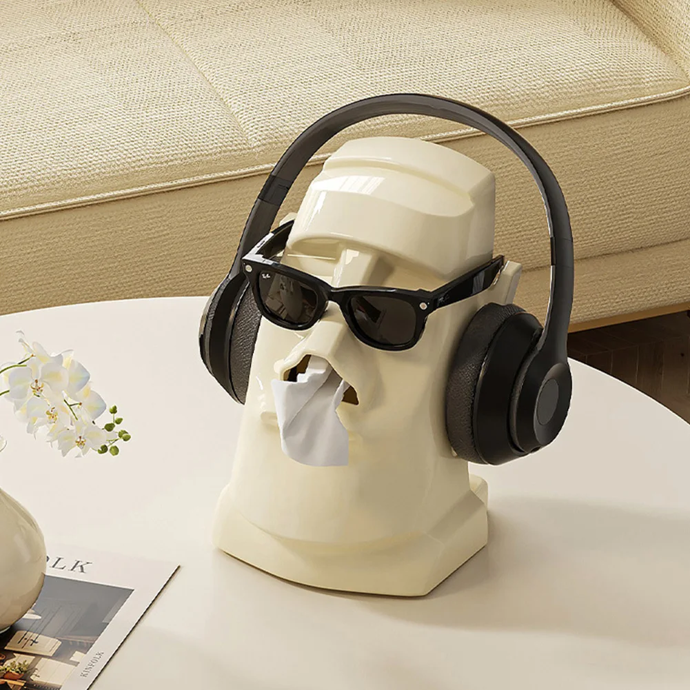 Creative Stone Statue Paper Towel Box Glasses Holder Headphone Stand Tissue Container Tissue Case Home Office Desktop Decoration