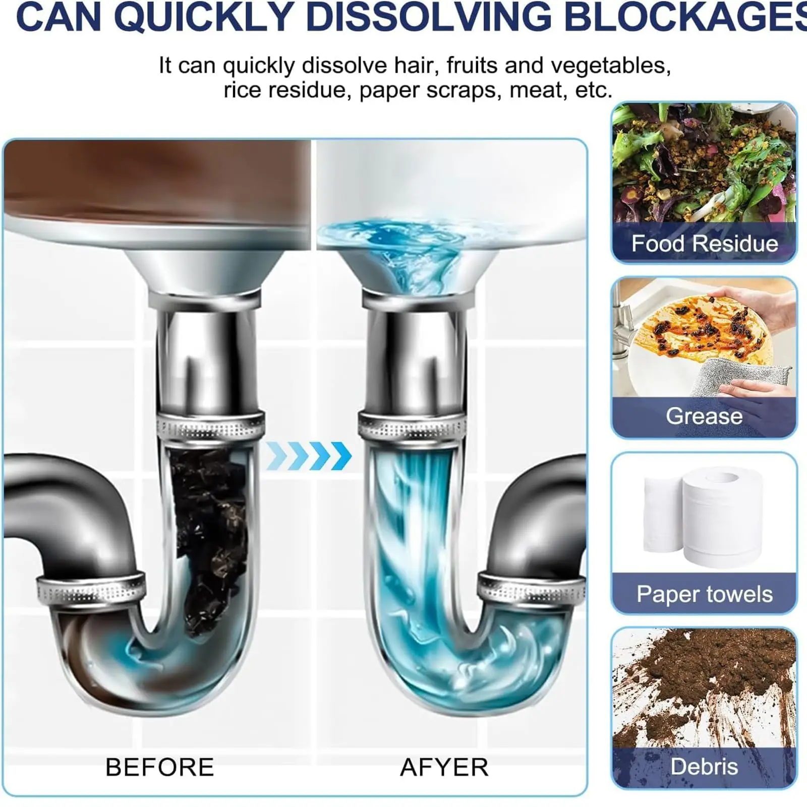 Sink & Drain Cleaner Powerful Pipeline Dredging Agent for Versatile Occasions Easy to Us Agent Unblocker Cleaning Tool 350g