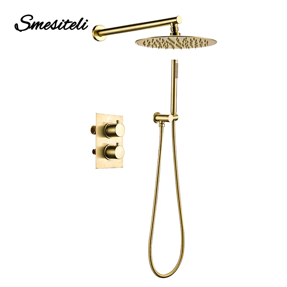 Brushed Gold Shower Faucet Set Shower Set Mixing Valve Brushed Gold Shower Systems Shower