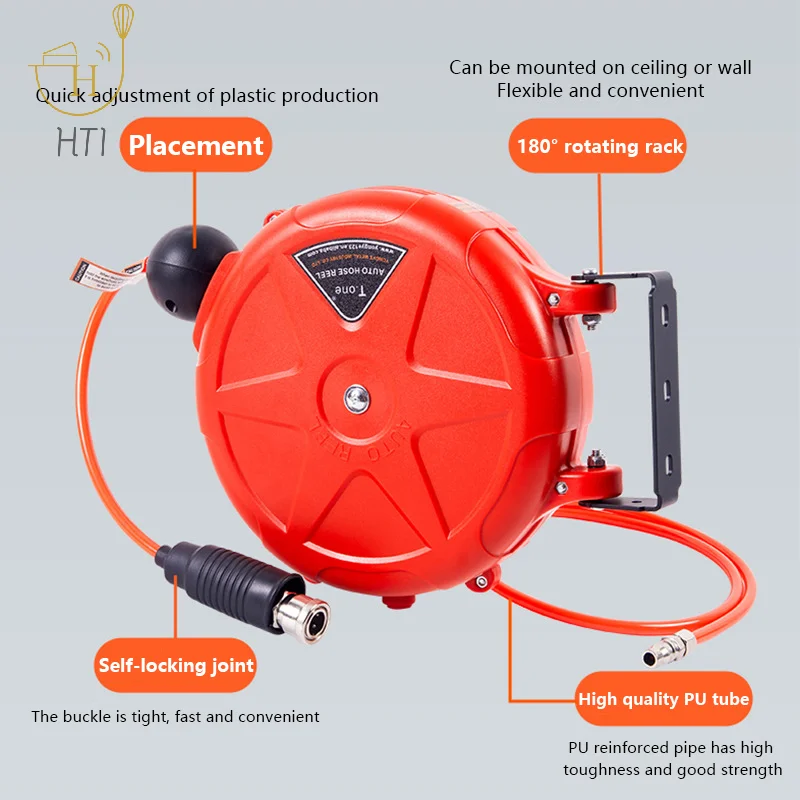 Compressor Hose Reel Retractable 10m Automatic Rewind Tool Commercial Reel With Swivel Bracket Quick Coupler Air Compressor