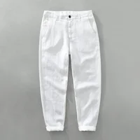1608 Summer Fashion Men's High Quality 100% Linen Pants Solid Color Simple Basic Casual Loose Breathable Straight Beach Trousers 1