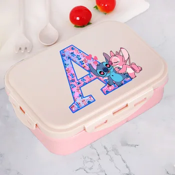 Stitch Angel Bento Lunch Box Disney Anime Lettera AZ Contenitori per alimenti Scuola per bambini Picnic Lunchbox Custodia per cena per ufficio Regalo 1