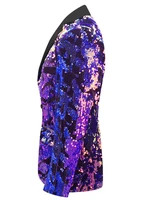 Shiny Purple Sequins Velvet Suit Jacket Men One Button Slim Fit Dress Blazers Mens Wedding Groom Party Stage Prom Blazer Homme 2