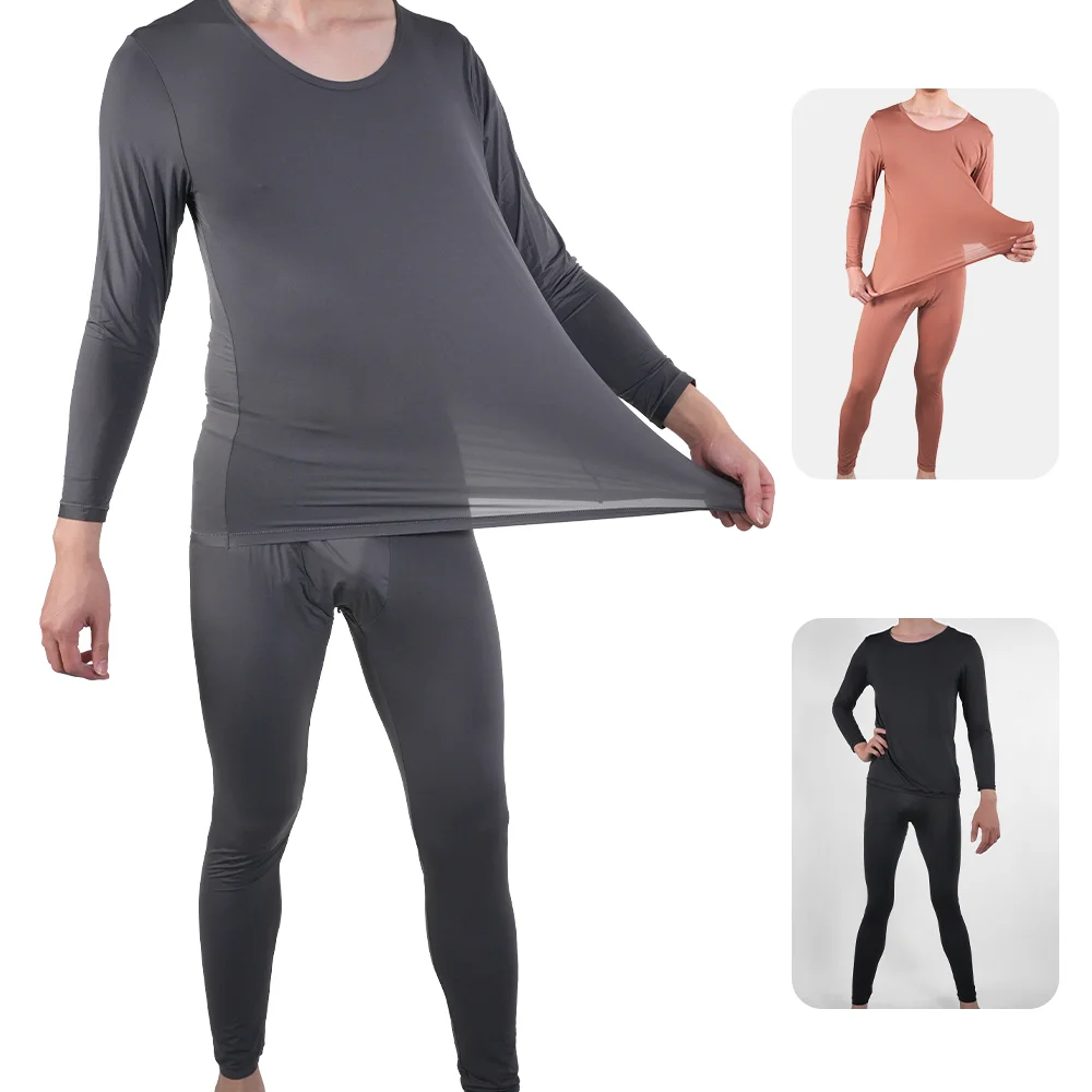 2pcs Mens Thermal Underwear Set Seamless Ultra-thin Pajamas Autumn Winter High Elastic Semi-Transparent Long Sleeve Long Johns