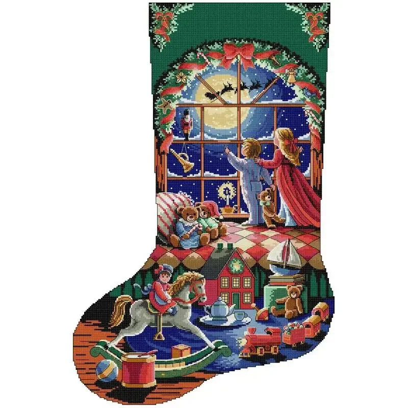 Cross Stitch Kit Christmas Stocking Series NKF Cartoon Pattern 14 16 11CT White Count Canvas Set DIY Embroidery Home Decor Gifts
