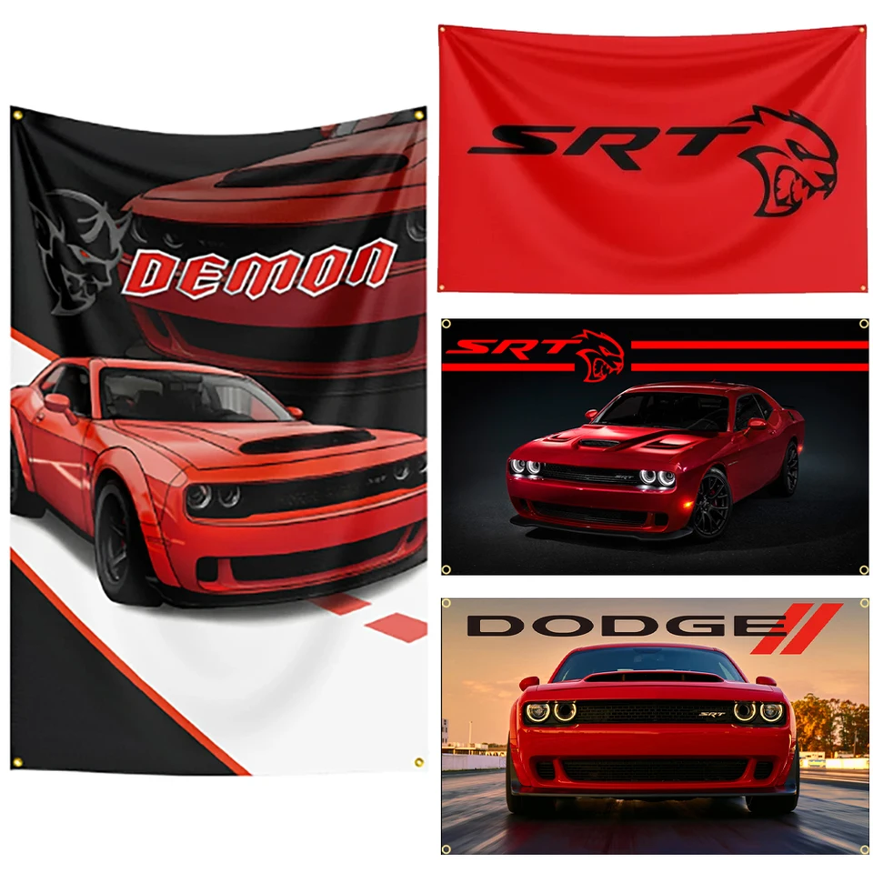 Drapeau Dodge SRT 3x5 Pieds - Blanc Hellcat - Décoration Garage Course Homme