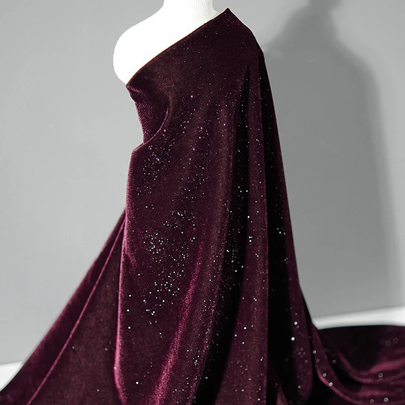 1 m schimmernder sternenklarer Samtstoff, reine Farbe, helle Seide, glitzernder Samtstoff, nicht elastisch, für DIY-Nähen, Cheongsam-Kleider – Detail 6