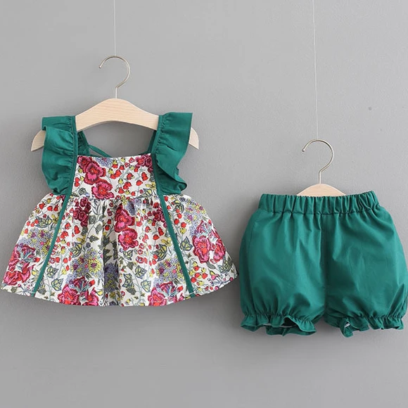 Baby Clothing Set discount Girls' Vest Set Summer 0-3 4-year-old Children's Sleeveless Vest Shorts Two-piece Set of Broken Flower Girls' Summer Clothes Baby Clothing Set for boy Baby Clothing Set