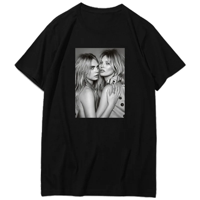 

Kate Moss Cara Delevingne Classic Graphic T Shirts Short Sleeve t-shirts Tops Tee Graphic T Shirts Summer Harajuku Men Clothing