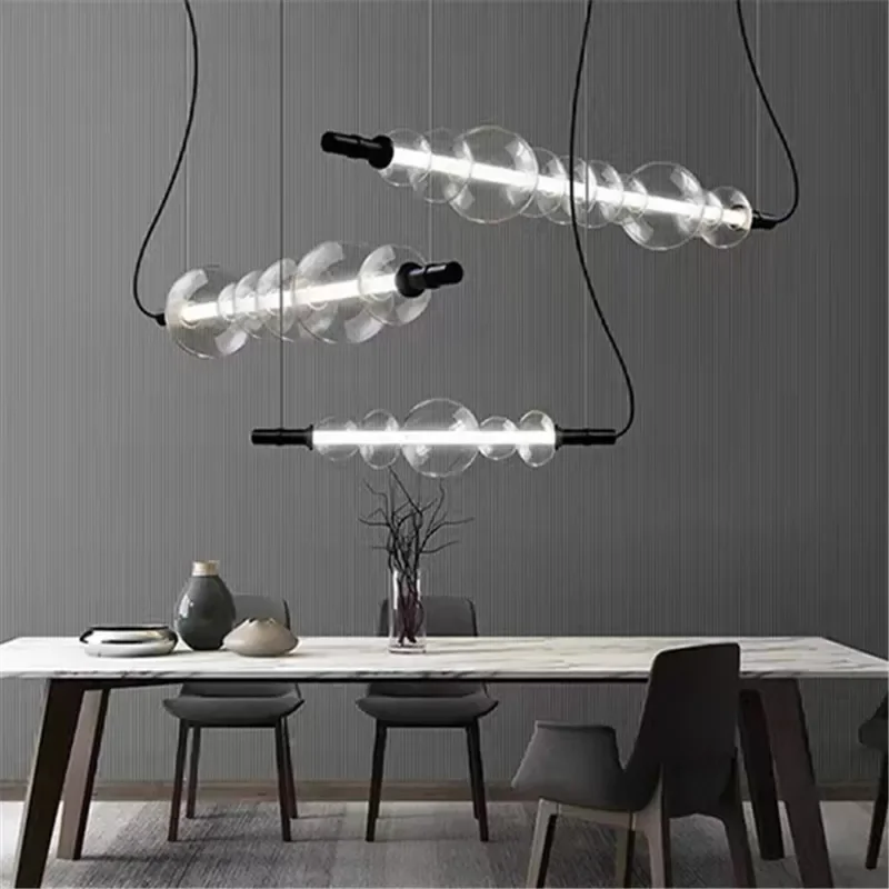 

Nordic Glass Pendant Light Transparent Lampshade Bubble Light Room Decorations for Dining Room Modern Long Strip Hanging Lamps